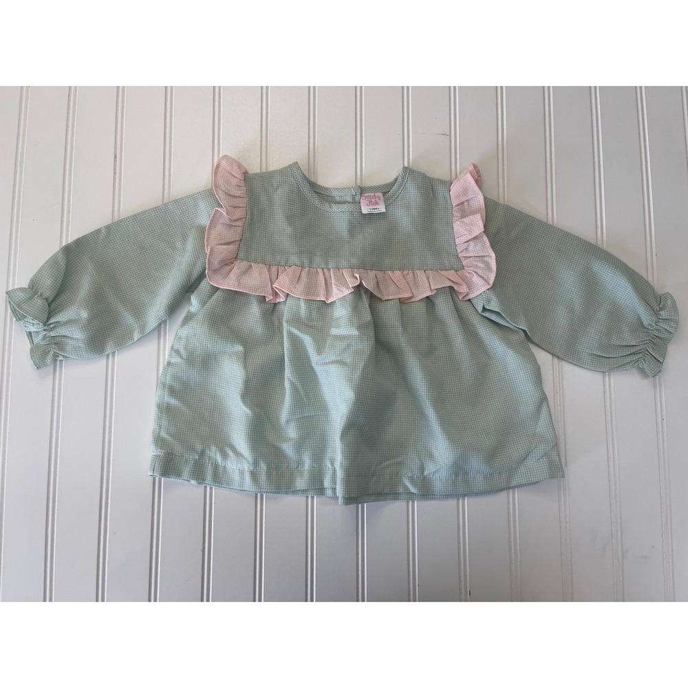 Stitchy Fish Girls 18M‎ Green Pink Gingham Ruffle Long Sleeve Blouse Top
